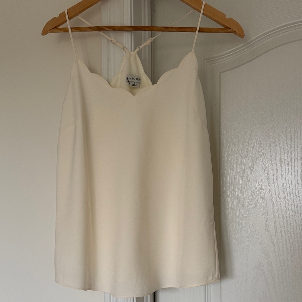 J. Crew Scalloped V-Neck Spaghetti Strap Cami in Cream